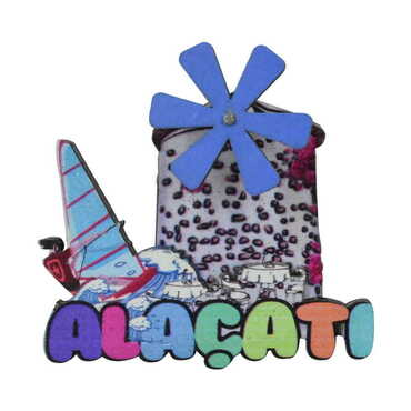 Alacati Themed Wooden Customised 2D Souvenir Fridge Magnet - Thumbnail