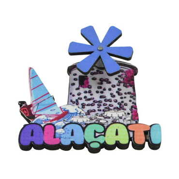 Alacati Themed Wooden Customised 2D Souvenir Fridge Magnet - Thumbnail