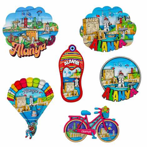 Toptan Alanya Temalı 3d Resi̇mli̇ Ahşap Magnet - 3