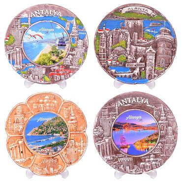 Alanya Themed City Themed Plaster Raised Cottage Wall Plate 20 Cm - 2