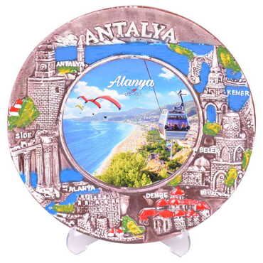 Alanya Themed City Themed Plaster Raised Cottage Wall Plate 20 Cm - 3