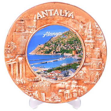 Alanya Themed City Themed Plaster Raised Cottage Wall Plate 20 Cm - 8