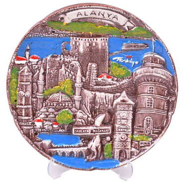Alanya Themed City Themed Plaster Raised Cottage Wall Plate 20 Cm - 13