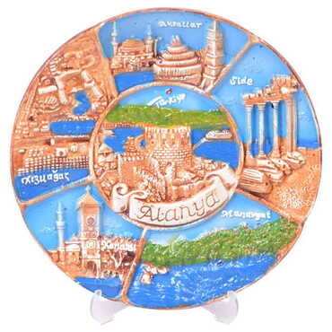 Alanya Themed City Themed Plaster Raised Cottage Wall Plate 20 Cm - 14