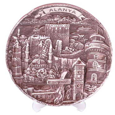 Alanya Themed City Themed Plaster Raised Cottage Wall Plate 20 Cm - 15