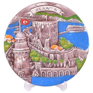 Alanya Themed City Themed Plaster Raised Cottage Wall Plate 20 Cm - 16