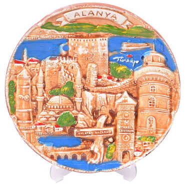 Alanya Themed City Themed Plaster Raised Cottage Wall Plate 20 Cm - 17