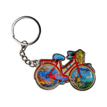 Alanya Themed Bicycle Shaped Metal Keychain