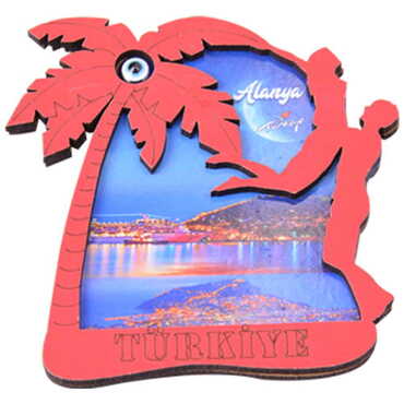 Alanya Themed Wooden Cute Animals Souvenşr Fridge Magnet Serie C 90x120 mm - 16