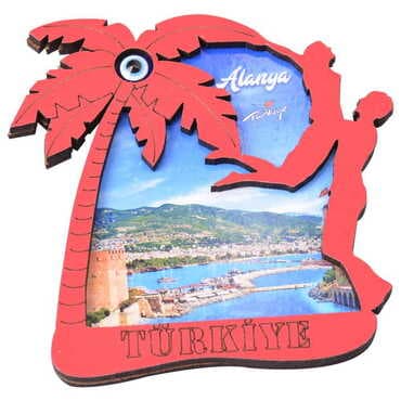 Alanya Themed Wooden Cute Animals Souvenşr Fridge Magnet Serie C 90x120 mm - 19
