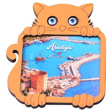 Alanya Themed Wooden Cute Animals Souvenşr Fridge Magnet Serie C 90x120 mm - 39