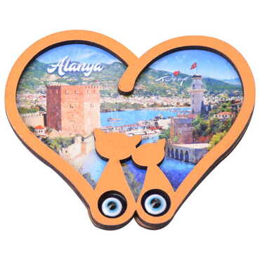 Alanya Themed Wooden Cute Animals Souvenşr Fridge Magnet Serie C 90x120 mm - 71