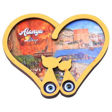 Alanya Themed Wooden Cute Animals Souvenşr Fridge Magnet Serie C 90x120 mm - 72