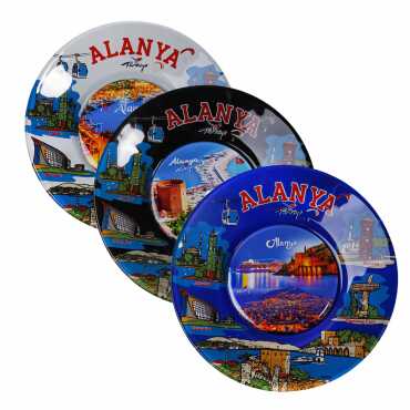 Toptan Alanya Temalı Cam Tabak 21 cm - 3