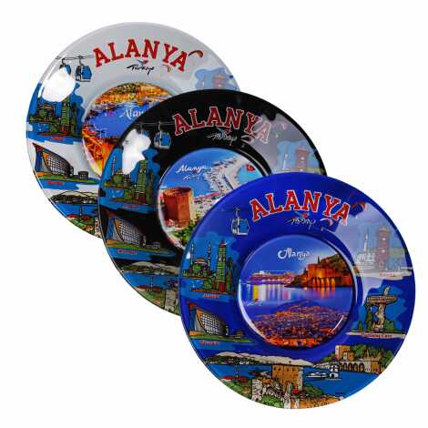 Toptan Alanya Temalı Cam Tabak 21 cm - 3