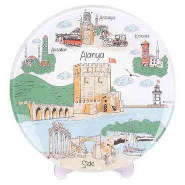 Myros - Alanya Themed Bespoke Printed Glass Plate 21 Cm