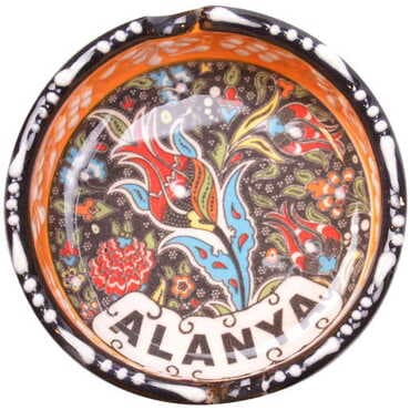 Alanya Themed Turkish Ceramic Special Relief Ashtray Small Size - 8