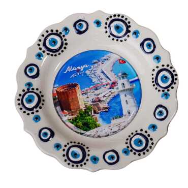 Toptan Alanya Temalı Çini Myros Resim Tabak 12 cm - 2