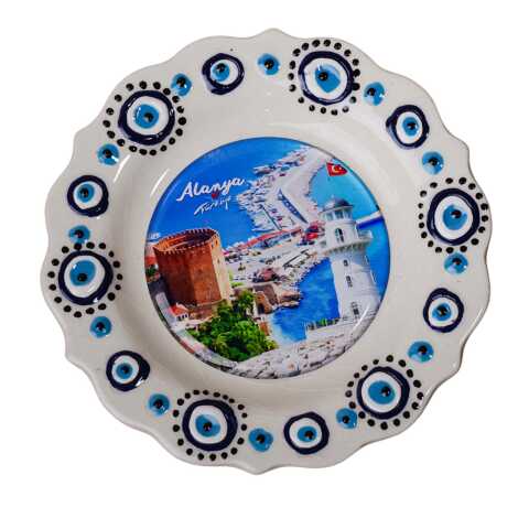 Toptan Alanya Temalı Çini Myros Resim Tabak 12 cm - 2
