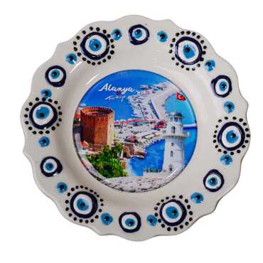 Toptan Alanya Temalı Çini Myros Resim Tabak 12 cm - Myros