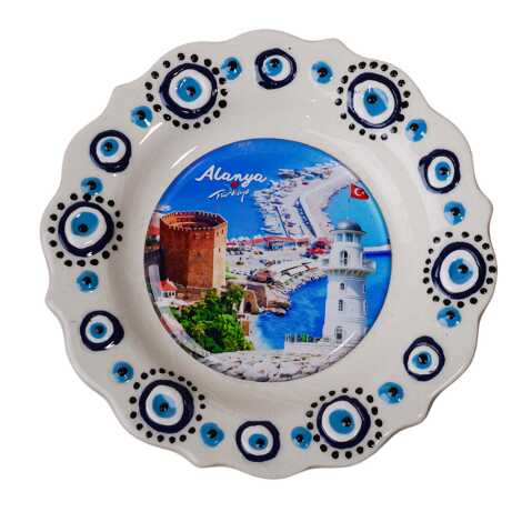 Toptan Alanya Temalı Çini Myros Resim Tabak 12 cm - 1