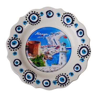 Toptan Alanya Temalı Çini Myros Resim Tabak 12 cm - 7