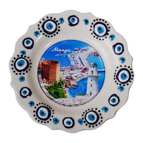 Toptan Alanya Temalı Çini Myros Resim Tabak 12 cm - 7