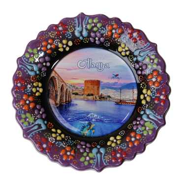 Toptan Alanya Temalı Çini Myros Resim Tabak 12 cm - 9