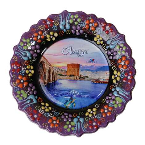 Toptan Alanya Temalı Çini Myros Resim Tabak 12 cm - 9