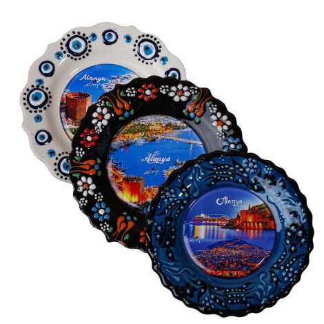 Toptan Alanya Temalı Çini Myros Resim Tabak 12 cm - 5
