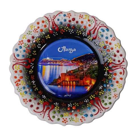Toptan Alanya Temalı Çini Myros Resim Tabak 12 cm - 11