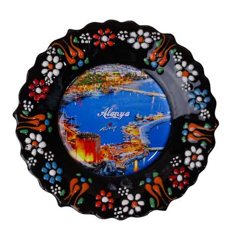 Toptan Alanya Temalı Çini Myros Resim Tabak 12 cm - 12