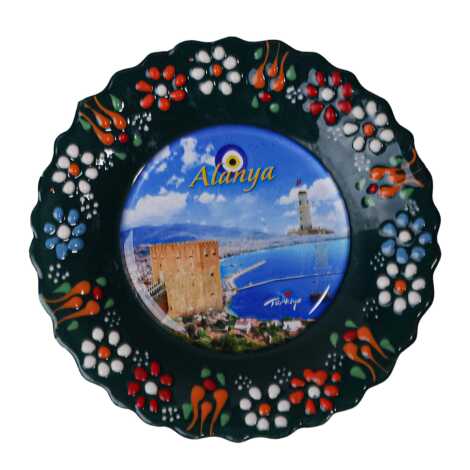 Toptan Alanya Temalı Çini Myros Resim Tabak 12 cm - 13