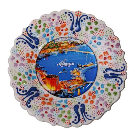 Toptan Alanya Temalı Çini Myros Resim Tabak 12 cm - 14