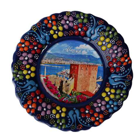 Toptan Alanya Temalı Çini Myros Resim Tabak 12 cm - 15