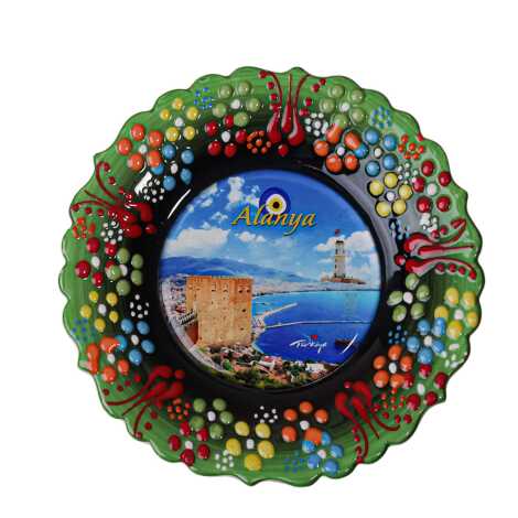 Toptan Alanya Temalı Çini Myros Resim Tabak 12 cm - 16