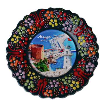 Toptan Alanya Temalı Çini Myros Resim Tabak 12 cm - 17