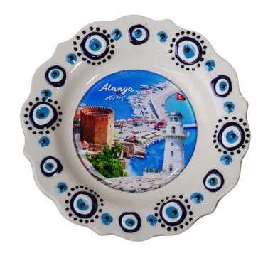 Alanya Themed Turkish Ceramic Plate With Epoxy 12 Cm