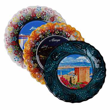 Toptan Alanya Temalı Çini Myros Resim Tabak 18 cm - 5