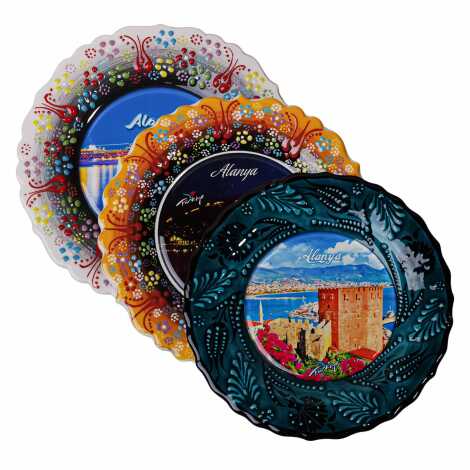 Toptan Alanya Temalı Çini Myros Resim Tabak 18 cm - 5