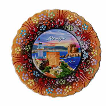 Toptan Alanya Temalı Çini Myros Resim Tabak 18 cm - 13