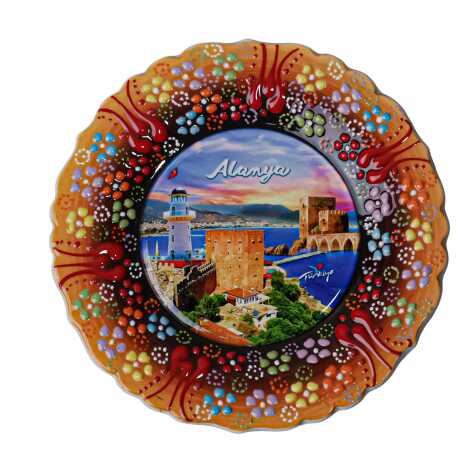 Toptan Alanya Temalı Çini Myros Resim Tabak 18 cm - 13
