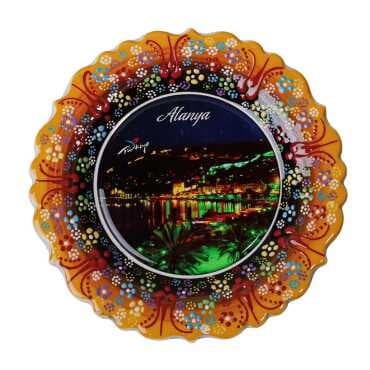Alanya Themed Turkish Ceramic Plate With Epoxy 18 Cm