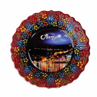 Toptan Alanya Temalı Çini Myros Resim Tabak 25 cm - Myros