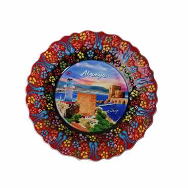 Alanya Themed Turkish Ceramic Plate With Epoxy 25 Cm - 5