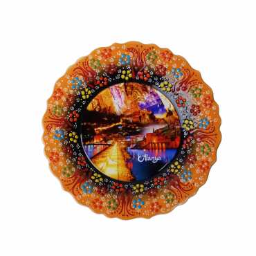 Alanya Themed Turkish Ceramic Plate With Epoxy 25 Cm - 7