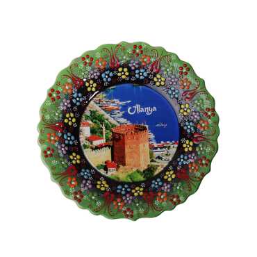 Alanya Themed Turkish Ceramic Plate With Epoxy 25 Cm - 9