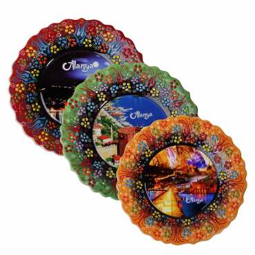 Alanya Themed Turkish Ceramic Plate With Epoxy 25 Cm - 3