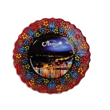 Alanya Themed Turkish Ceramic Plate With Epoxy 25 Cm - 10
