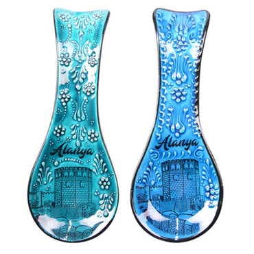 Alanya Themed Turkish Ceramic Turquoise Spoon Rest